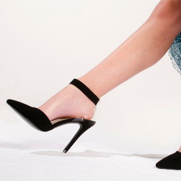 Shoes - BLACK FAUX SUEDE ANKLE STRAP HEELS